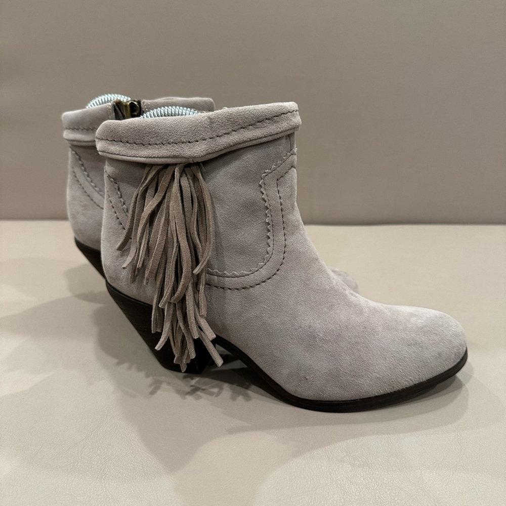 Sam Edelman Light Gray Suede Fringe Ankle Booties - Picture 4 of 10